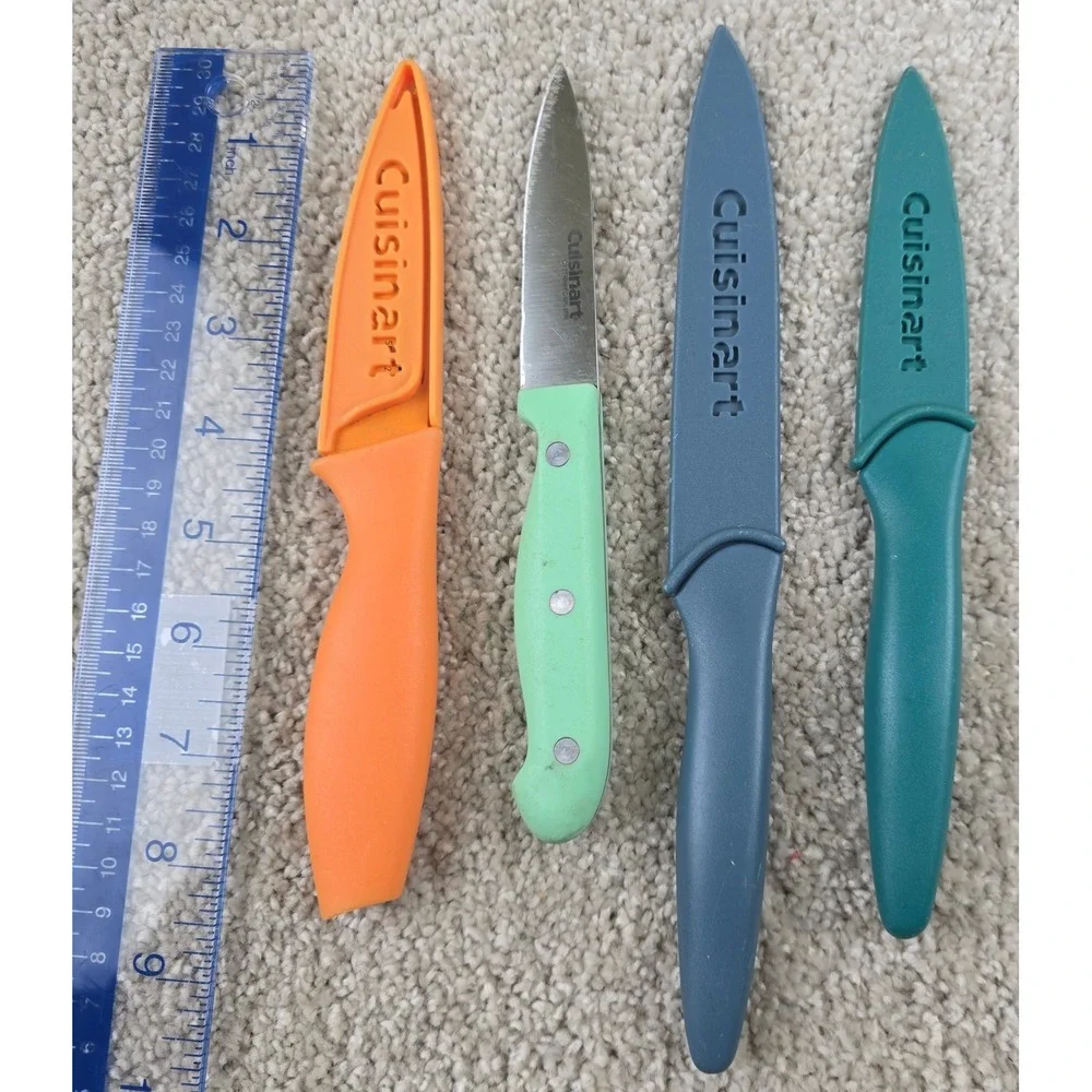 Cuisinart 4-Pc Kitchen Knife Lot 40043 502355 w/ 3 Blade Guards Colorful